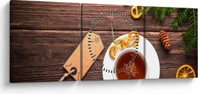 Obraz - kubek z dekoracjami (z zegarem) (90x30 cm)
