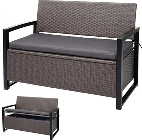 Ławka 2-osobowa z polirattanu MCW-F39,  szaro-motylkowy, szare poduszki