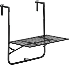 Składany stolik balkonowy Outsunny, regulowany na 4 poziomach, z metalu, odporny na warunki atmosferyczne, 60x40 cm, czarny