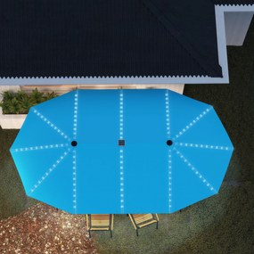 Outsunny Podwójny Parasol z Oświetleniem Solar, Aluminiowy, Poliester, Ochrona UPF50+, Odporne na UV, Parasol tarasowy, Niebieski