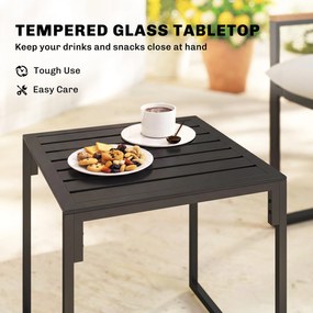 Outsunny 3-częściowy zestaw mebli balkonowych, 2 fotele ze stolikiem, poduszki z oddychającym pokryciem, meble ogrodowe, zestaw bistro z metalu, na taras i do ogrodu, szary | Aosom PL