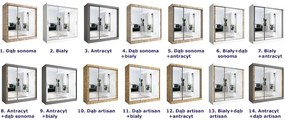 Szafa przesuwna z lustrem dąb artisan + biały 200 cm Skania 18X