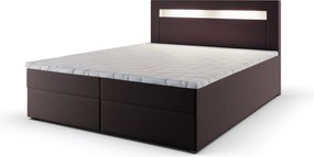 Masseno Łóżko kontynentalne PLATO z podświetleniem LED i pojemnikiem na pościel - Brązowy - MADRYT 928 / 180x200 cm / Biały (Ciepły)