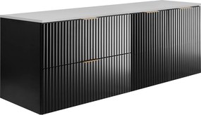 Zestaw łazienkowy: szafka z szufladami i szafka z drzwiami 57×46×160 cm, kolor: czarny / blat biały, uchwyt złoty