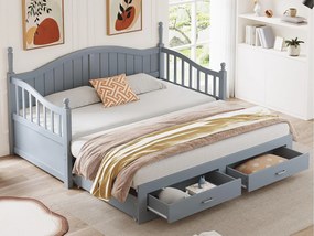 Rozkładana sofa z litego drewna 90/180x200 cm z szufladami i kolumnami rzymskimi - Szary