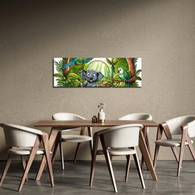 Obraz - Wesołe zwierzątka (z zegarem) (90x30 cm)