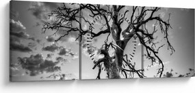 Obraz - Czarno - białe drzewo (z zegarem) (90x30 cm)