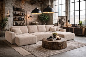 Narożnik w kształcie U z funkcją spania i pojemnikiem Ivo U, tkanina sztruksowa Poso, Beżowy