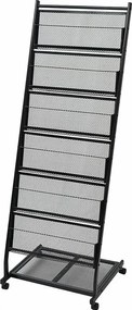 Metalowy stojak na czasopisma czarny z 6 półkami A4 i kółkami z hamulcami 47,5x43x133 cm nowoczesny design