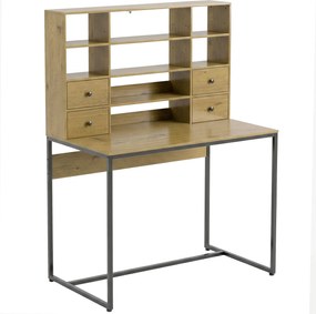 HOMCOM Biurko komputerowe z 4 szufladami i półkami, biurko 105 cm, drewno naturalne | Aosom PL