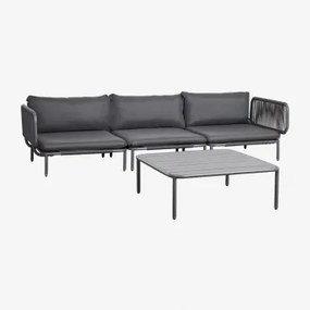 Modułowa Sofa Ogrodowa 3-częściowa Z 2 Narożnymi Fotelami I Stolikiem Kawowym Roubly Grafitowa Szarość - Sklum