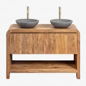 Zestaw Mebli Łazienkowych Z Drewna Vacry Akacja Brąz & 2 X Okrągły Szary Cement Ø40 Cm Tarsis & Bezlusterkowiec - Sklum