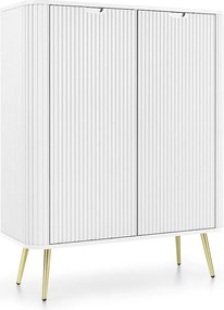 Komoda 100 cm Gerly z ryflowanymi frontami, 2 drzwi, biały + złoty