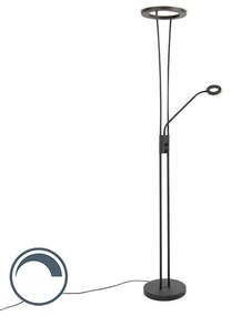 Nowoczesna lampa stojąca czarna w tym LED z ramieniem do czytania - Divine