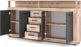 Komoda Czterodrzwiowa BLAGO 190 cm Surowy Dąb/Czarny Loft