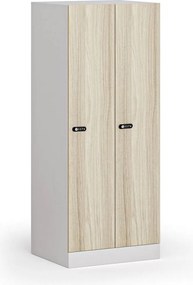 Szafa ubraniowa S1 obniżona 2-drzwiowa, 1500 x 600 x 500 mm, zamek mechaniczny z kodem, drzwi laminowane, dąb naturalny