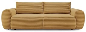 Musztardowa sztruksowa rozkładana sofa 257 cm Lucien – Bobochic Paris