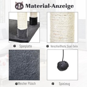 PawHut Drapak dla kota, domek dla kota, z hamakiem i sizalowymi słupkami, pluszowa piłka, plusz, ciemnoszary