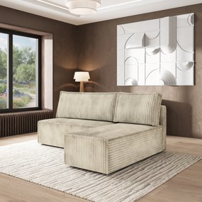 Masseno Narożnik BRISO z funkcją spania i pojemnikiem na pościel Narozniki L, Rozkładana sofa - Kremowy, TILIA 03