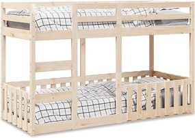 Łóżko piętrowe dla dzieci 90x190 cm z litego naturalnego drewna sosnowego z drabinką i barierką, bez materaca