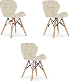 Valora WAKO Krzesła beżowy welur nogi bukowe (x3)