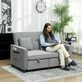 HOMCOM Sofa 4 w 1, regulowana sofa, sofa łóżko, z poduszkami, obicie z tkaniny, do salonu, sypialni, szara