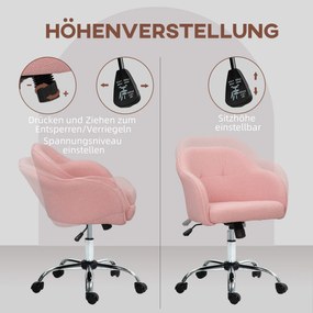 HOMCOM Fotel biurowy, ergonomiczny z funkcją bujania, w wyglądzie futra teddy 56 x 61 x 86 cm Różowy