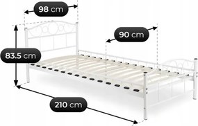 Łóżko Metalowe Jednoosobowe 90x200 cm ze Stelażem GRIFFIN Metalowe Białe Loft
