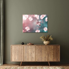 Obraz na szkle - Motyl wśród kwiatów (70x50 cm)