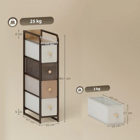 HOMCOM Komoda z 4 tkaninowymi szufladami, szafka do przechowywania ze stalową ramą, 20 x 47 x 84,5 cm, wielobarwna | Aosom PL