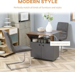 HOMCOM Składany Stół z Wózkiem, z dwoma składanymi bokami, przegródka, 4 kółka, Jasnoszary + Ciemnobrązowy, 70 x 83 x 75 cm