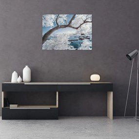 Obraz ośnieżonego drzewa nad wodą (70x50 cm)