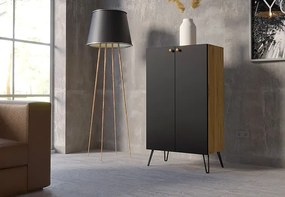 Industrialna komoda z czarnymi nogami dąb craft + czarny  - Zorina 4X