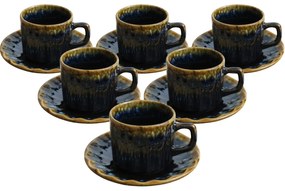 Zestaw 6 filiżanek z kamionki ze spodkami Elementa 185 ml, ciemnoniebieski