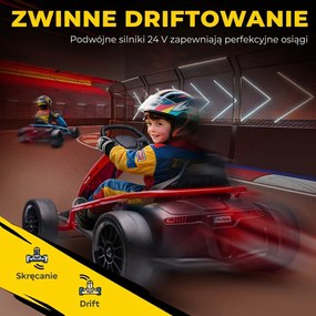 HOMCOM 24 V elektryczny gokart dla dzieci do 13 km/h z funkcją driftu, 2 silniki, dla 8–12 lat, czerwony | Aosom PL
