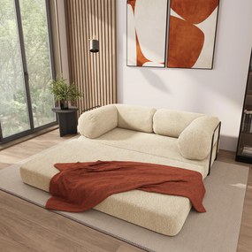 Masseno Sofa piankowa EIREN z funkcją spania, Kanapa z pianki do salonu, Bezmontażowa, Tkanina bucle – Kremowy QUELLE 02