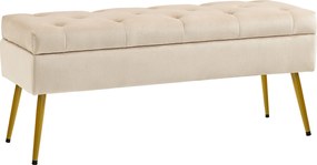 HOMCOM Ławka z miejscem do przechowywania w wyglądzie aksamitu, pikowany podnóżek z tapicerowaną ławką, rama metalowa, 102 x 35 x 43 cm, Beżowy
