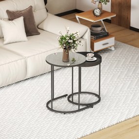 HOMCOM Zestaw 2 stolików do salonu, wsuwane, design tacki, metal, szary