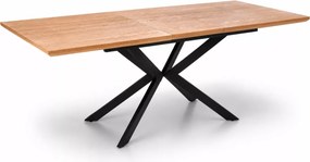 Prostokątny rozkładany stół Olivaro 160-200x90 cm - blat z okleiny naturalnej w kolorze dębu i metalowy czarny stelaż