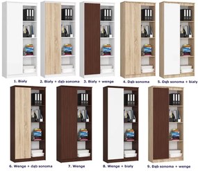 Regał biurowy zamykany z półkami dąb sonoma + biały B8-E59