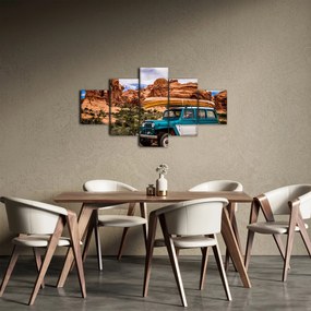 Obraz pojazdu terenowego w górach (125x70 cm)