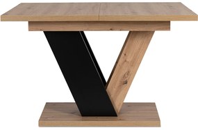 Zestaw Stół Prostokątny Rozkładany CLARK 120-160 cm Dąb Artisan/Czarny i 4 Krzesła Tapicerowane do Jadalni RIO Beżowe Welurowe