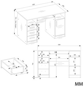 Nowoczesne biurko z 3 szufladami dąb artisan C9-B90