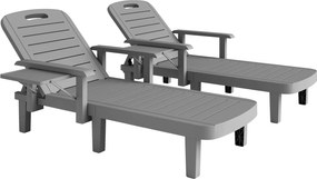 Outsunny Leżak ogrodowy z stolikiem bocznym wygląd drewna leżak z 5-stopniową regulacją oparcia ciemnoszary | Aosom PL
