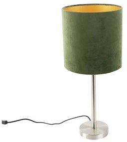 Lampa stołowa stal klosz welurowy zielono-złoty 25cm - Simplo Nowoczesny Oswietlenie wewnetrzne