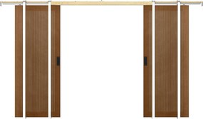 Drzwi przesuwne podwójne chowane w ścianie z MDF i drewna naturalny ciemny - 2 x wys. 205 x szer. 83 cm - SANDORA