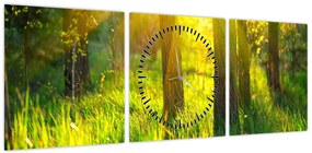 Obraz - Wiosenne przebudzenie lasu (z zegarem) (90x30 cm)