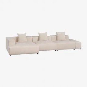 Modułowa Sofa Narożna Prawostronna Z 2 Części Z Wysokim Podłokietnikiem I Pufą ↔︎285 Cm Bruna Sztruksu Beżowy Len - Sklum