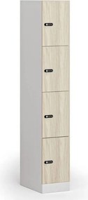 Szafka skrytkowa S1, 4 schowki, 1850 x 300 x 500 mm, zamek mechaniczny z kodem, drzwi laminowane, dąb naturalny