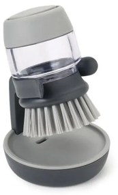 Szara szczotka do mycia naczyń z dozownikiem i stojakiem Joseph Joseph Palm Scrub